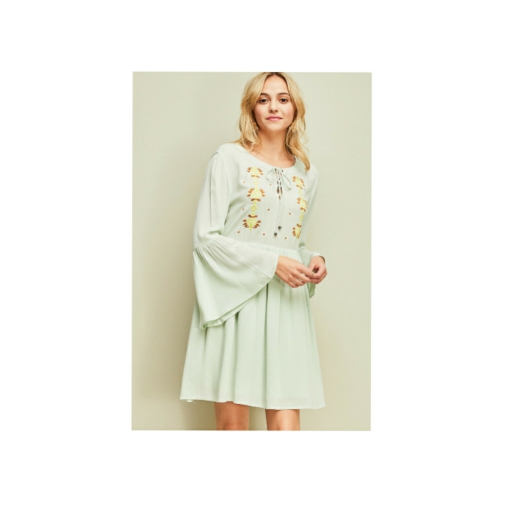 Entro Sage Boho Babydoll Spring Dress NWT - Picture 5 of 12
